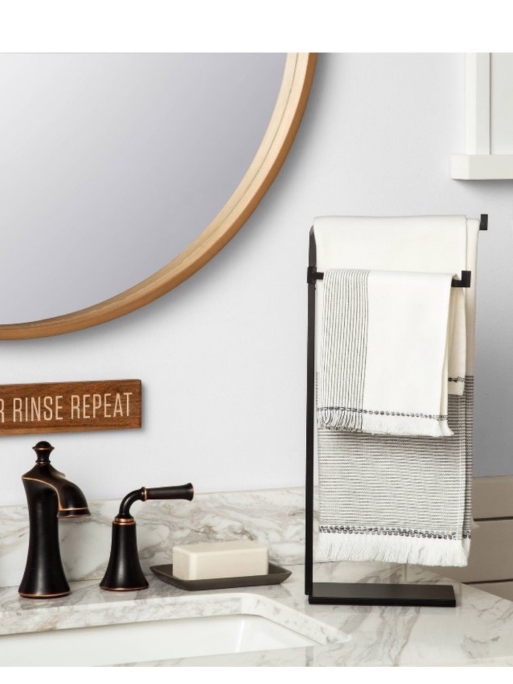Hearth & Hand with Magnolia Black Metal Double Standing Hand Towel Rack Swivel